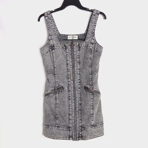 Free People Johnny Black Denim Mini Dress Acid Wash Fitted size 2
